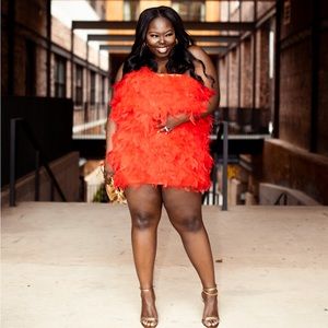 Red feather mini dress